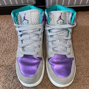 Purple, gray & agua blue Jordan sneakers